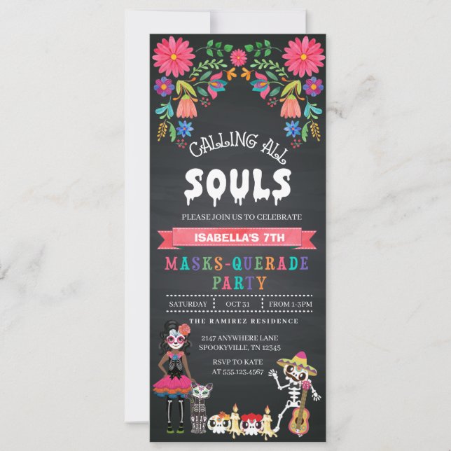 Sugar Skull Day of the Dead Masquerade Party Invitation (Front)