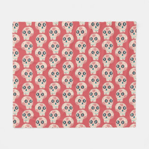 Sugar Skull Day of the Dead Orange Fleece Blanket