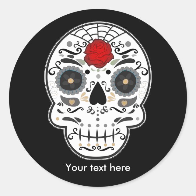 Sugar Skull Day of the Dead Party Stickers (Front)