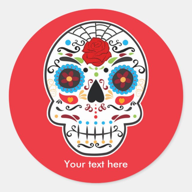 Sugar Skull Day of the Dead Party Stickers (Front)