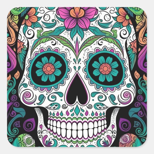 Sugar Skull Day Of The Dead Square Sticker (Front)