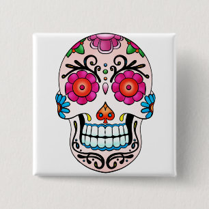Sugar Skull - Day of the Dead, Tattoo, Mexico 2 Inch Square Button