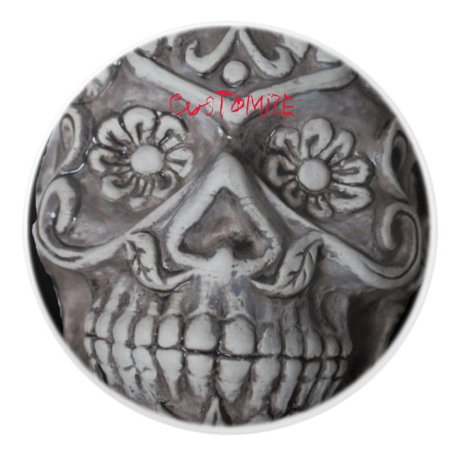Sugar Skull Day of the Dead Thunder_Cove Ceramic Knob (Front)