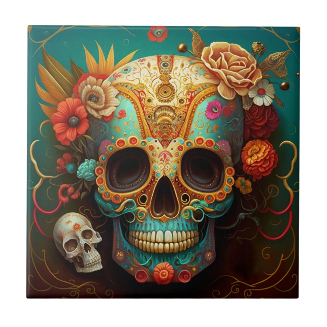Sugar Skull Day Of The Dead Tile (Front)