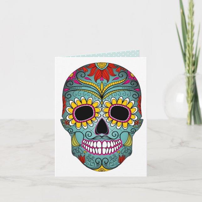 Sugar Skull Day of the Dead with floral ornaments Card (Front)
