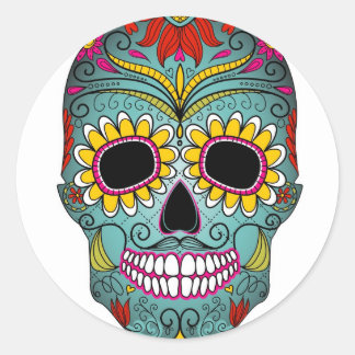 Sugar Skull Day of the Dead with floral ornaments Classic Round Sticker