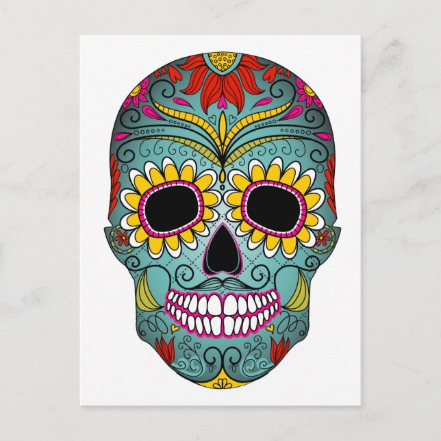 Sugar Skull Day of the Dead with floral ornaments Postcard (Front)