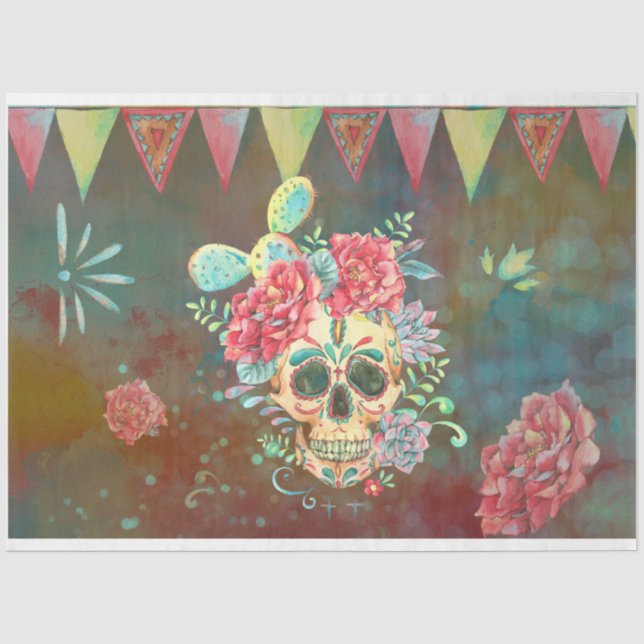 Sugar Skull Decoupage Paper Dia De Los Muertos  (Front)