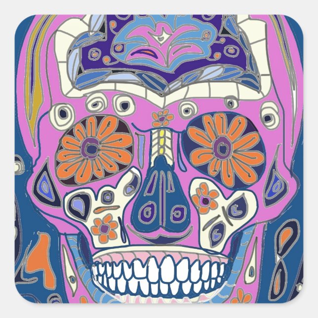 Sugar Skull Design Square Sticker (Front)