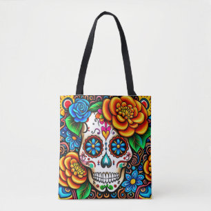 Sugar skull design tote bag