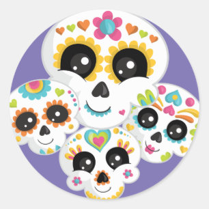 Sugar Skull Dia de La Muerte Halloween Birthday Cl Classic Round Sticker