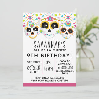 Sugar Skull Dia de La Muerte Halloween Birthday In Invitation