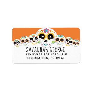 Sugar Skull Dia de La Muerte Halloween Birthday In Label