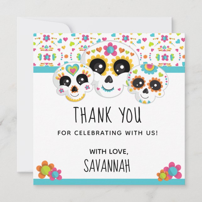 Sugar Skull Dia de La Muerte Halloween Birthday In Thank You Card (Front)