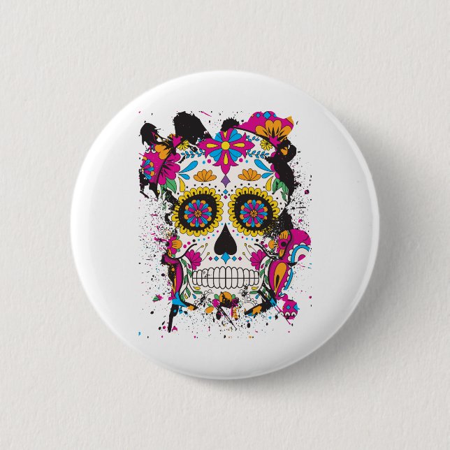 Sugar skull dia de los muertos 2 inch round button (Front)