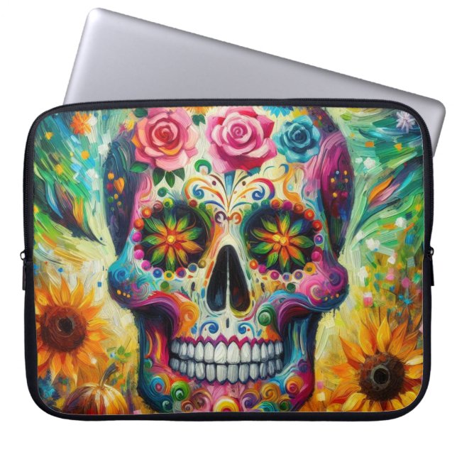 Sugar Skull Dia De Los Muertos Day of the Dead Laptop Sleeve (Front)