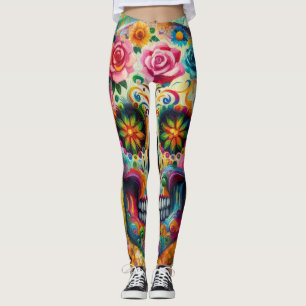 Sugar Skull Dia De Los Muertos Day of the Dead Leggings
