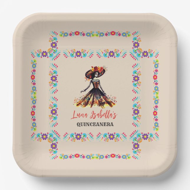Sugar Skull Dia de los Muertos Day of the Dead Paper Plate (Front)