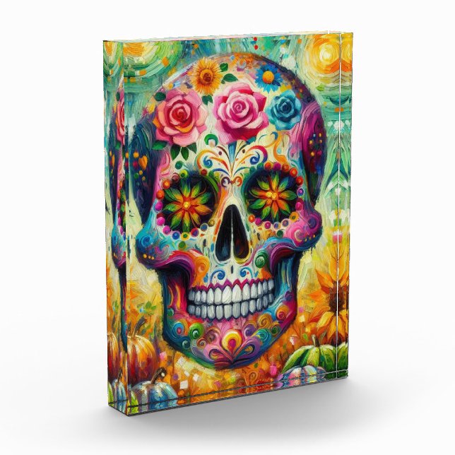 Sugar Skull Dia De Los Muertos Day of the Dead Photo Block (Left)