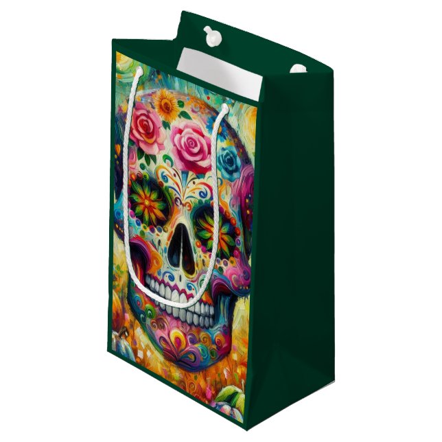 Sugar Skull Dia De Los Muertos Day of the Dead Small Gift Bag (Front Angled)