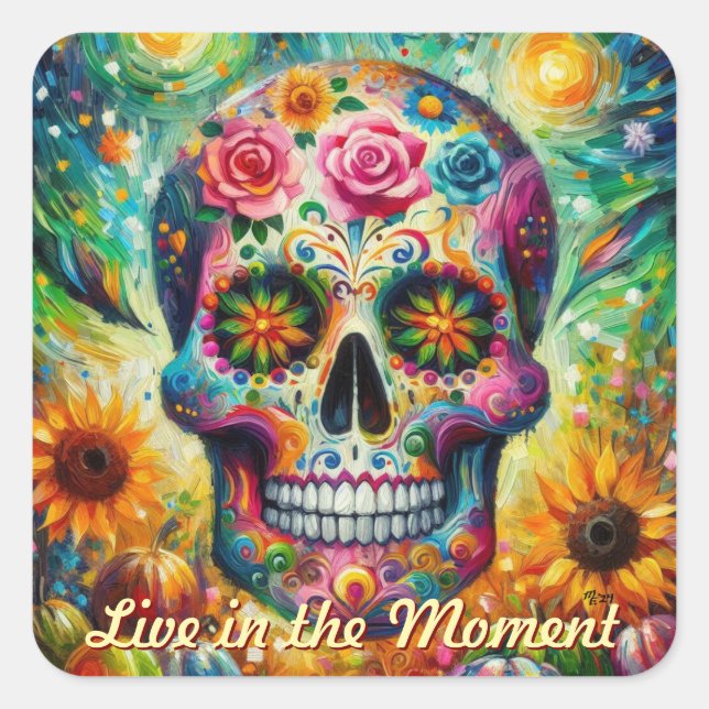 Sugar Skull Dia De Los Muertos Day of the Dead Square Sticker (Front)