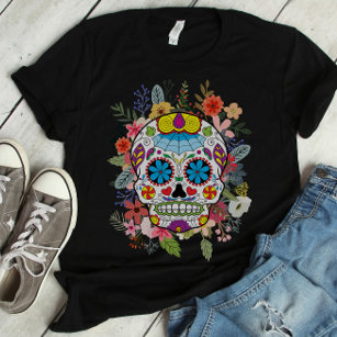  Frida Kahlo Sugar Skull Women's V-Neck T-Shirt Calavera Day of  The Dead Tee : Clothing, Shoes & Jewelry