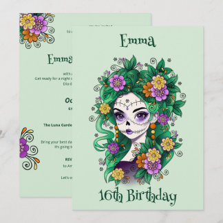 Sugar Skull Dia de los Muertos Sweet 16 Birthday Invitation