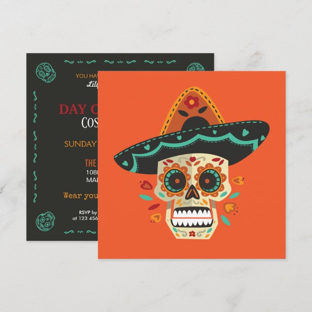 Sugar Skull Dia de Muertos Party Invitation (Front/Back)