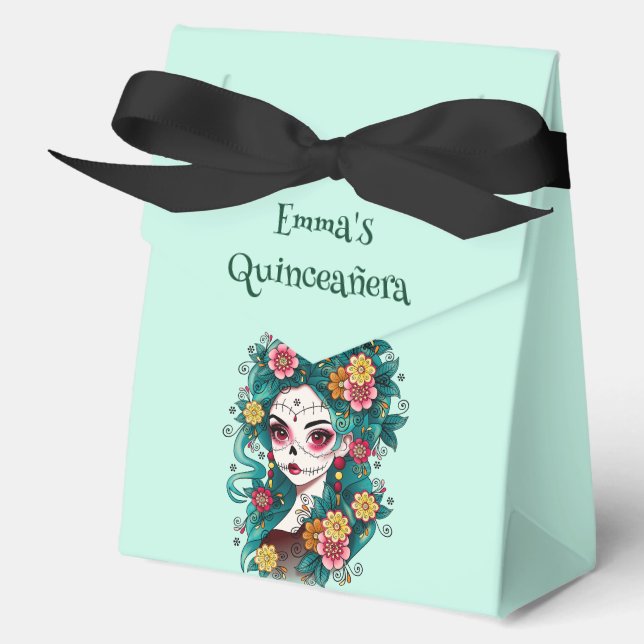 Sugar Skull Dia de Muertos Quinceañera Spanish  Favor Box (Front)