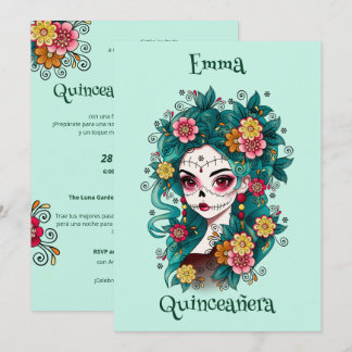 Sugar Skull Dia de Muertos Quinceañera Spanish Invitation