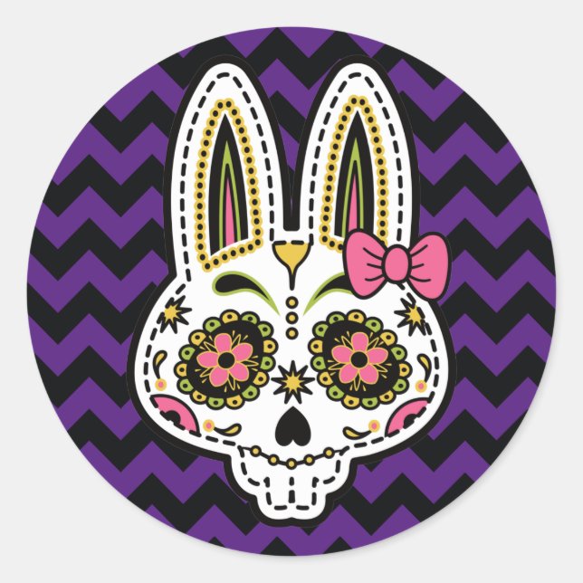 Sugar Skull Easter Halloween Day of Dead Bunny Classic Round Sticker (Front)