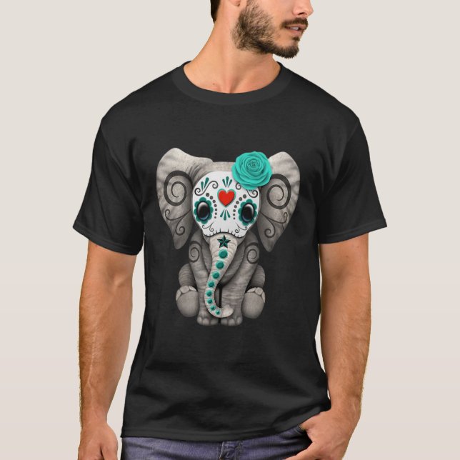 Sugar Skull Elephant Day Of The Dead Halloween  T-Shirt (Front)