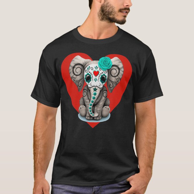 Sugar Skull Elephant Heart Valentines Day T-Shirt (Front)