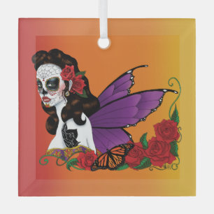 Sugar Skull Fairy Sunset Glass Ornament