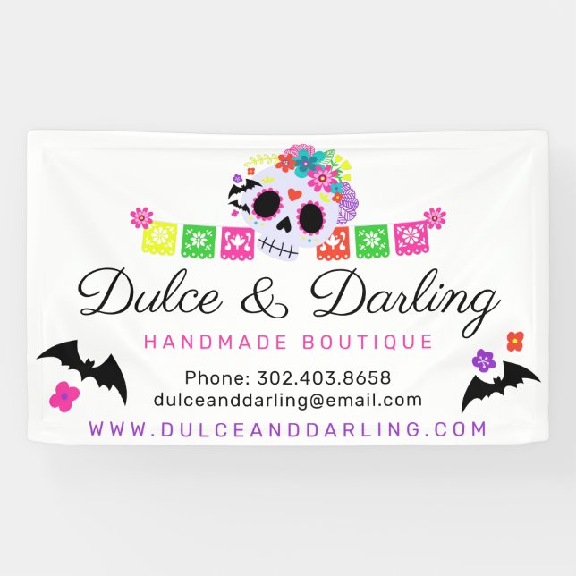 Sugar Skull Floral Calavera Papel Picado Boutique Banner (Horizontal)