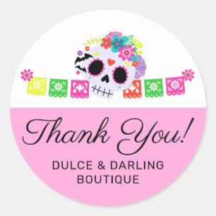 Sugar Skull Floral Calavera Papel Picado Thank You Classic Round Sticker