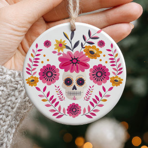 Sugar Skull Floral Cinco de Mayo Photo Ceramic Ornament