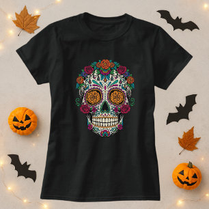Sugar Skull Floral Halloween Calavera T-Shirt