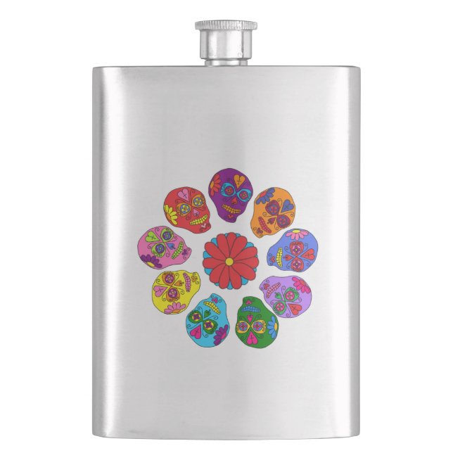 Sugar Skull Flower Hip Flask (Front)