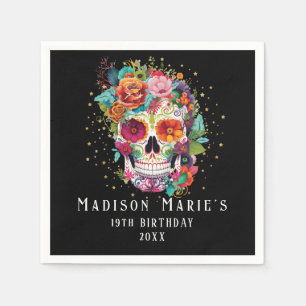 Sugar Skull Flowers Calling All Souls Birthday Napkin