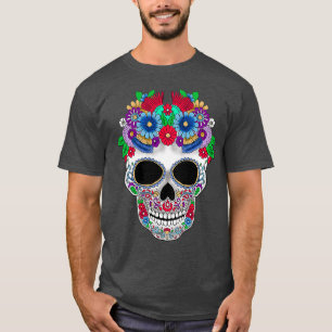 Sugar Skull Flowers Day Of The Dead T-Shirt