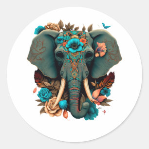 Sugar Skull Flowers Elephant Halloween Classic Round Sticker