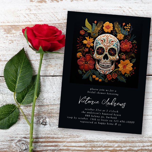 Sugar Skull Flowers Gothic Bridal Shower Invitation (Creator Uploaded)
