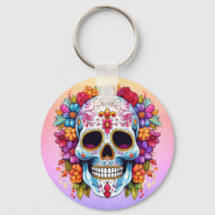Sugar Skull & Flowers Keychain
