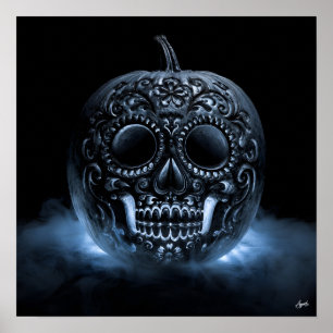 Sugar Skull Fog Pumpkin Poster