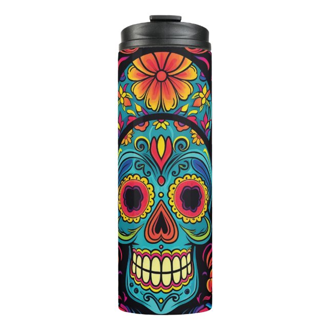 Sugar Skull Folk Art Day of the Dead Halloween  Thermal Tumbler (Front)