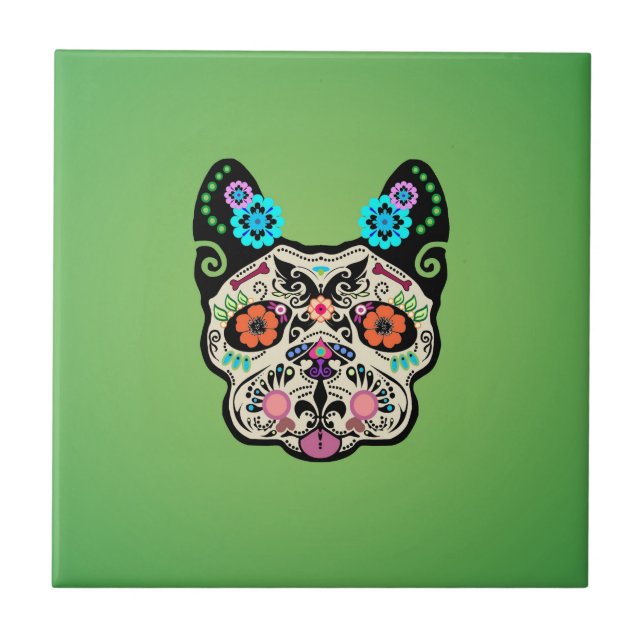Sugar Skull Frenchie - Green Tile (Front)