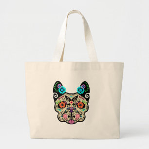 Sugar Skull Frenchie Large Tote Bag
