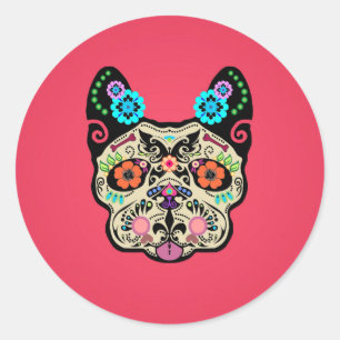 Sugar Skull Frenchie - Pink Classic Round Sticker