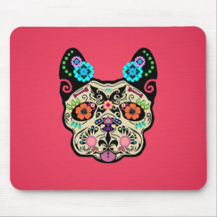 Sugar Skull Frenchie - Pink Mouse Pad